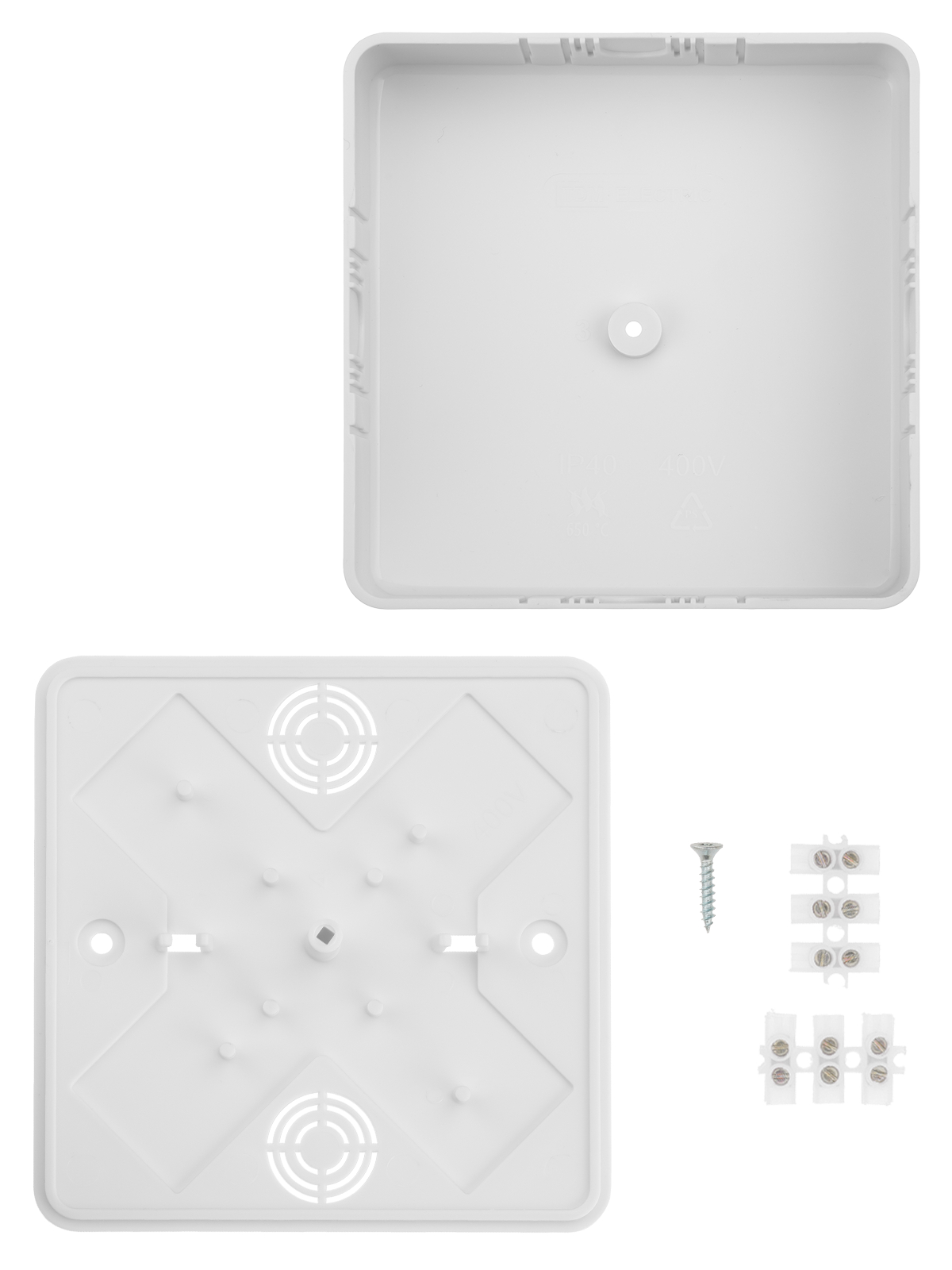 Коробка распаячная КР 100х100х29 ОП белая, IP40, с клем. колодкой, инд. штрихкод TDM