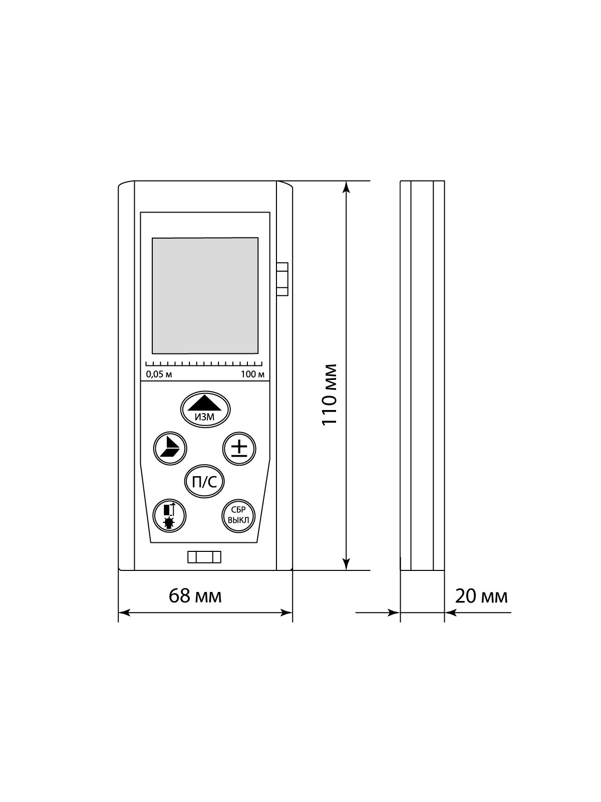 Лазерная рулетка ЛР-100, дальность 100 м, точность 2 мм, подсветка, IP54, 2хAAA, “Алмаз” TDM