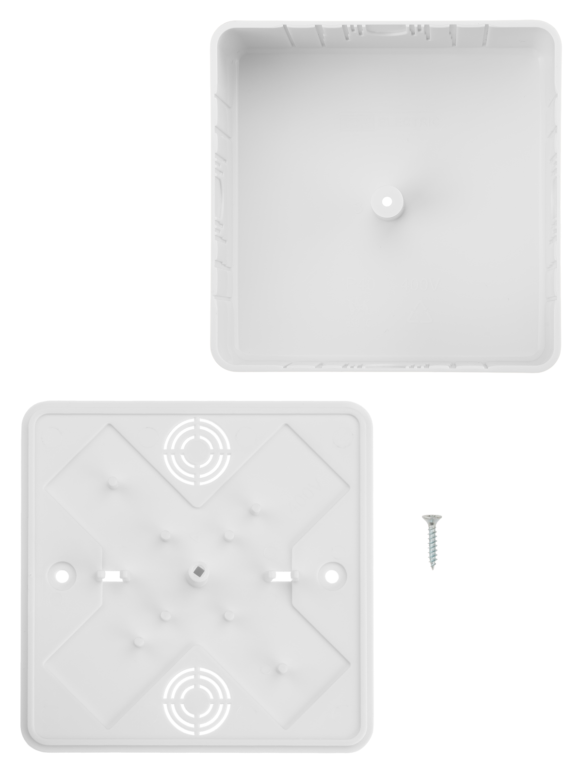 Коробка распаячная КР 100х100х44 ОП белая, IP40, инд. штрихкод TDM